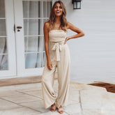 Lässiges Schnürset, Tube-Top, Schnürung, gerader Jumpsuit